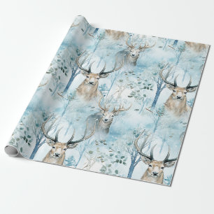 Winter Watercolor Forest Deer (2) Wrapping Paper