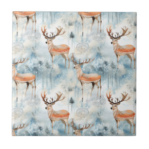 Winter Watercolor Forest Deer (3) Ceramic Tile