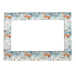 Winter Watercolor Forest Deer (3) Magnetic Frame