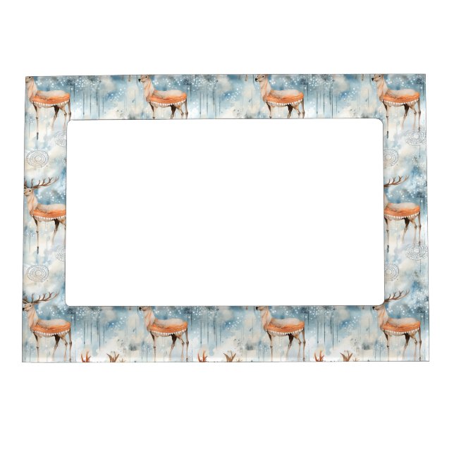 Winter Watercolor Forest Deer (3) Magnetic Frame (Front)