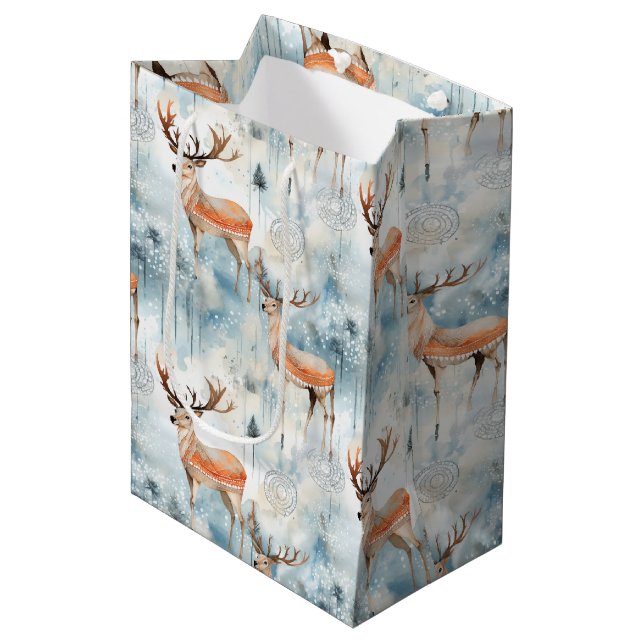 Winter Watercolor Forest Deer (3) Medium Gift Bag (Front Angled)
