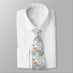 Winter Watercolor Forest Deer (3) Neck Tie