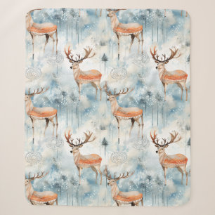 Winter Watercolor Forest Deer (3) Sherpa Blanket