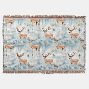 Winter Watercolor Forest Deer (3) Throw Blanket