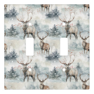 Winter Watercolor Forest Deer (4) Light Switch Cover