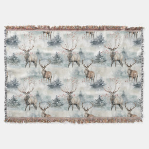 Winter Watercolor Forest Deer (4) Throw Blanket