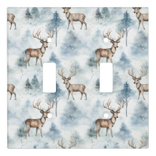 Winter Watercolor Forest Deer (5) Light Switch Cover