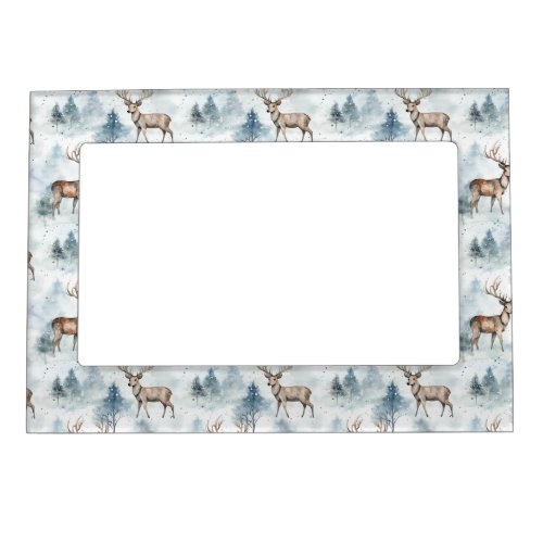 Winter Watercolor Forest Deer (5) Magnetic Frame