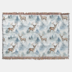 Winter Watercolor Forest Deer (5) Throw Blanket