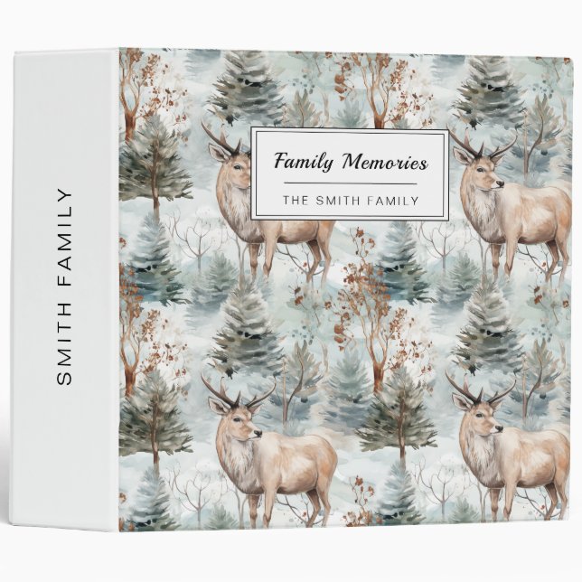 Winter Watercolor Forest Deer (6) 3 Ring Binder (Front/Spine)