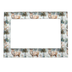 Winter Watercolor Forest Deer (6) Magnetic Frame