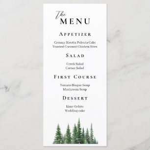Winter Watercolor Forest Elegant Wedding Menu