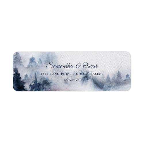 Winter Watercolor Forest  Flowers Navy Blue  Red Label