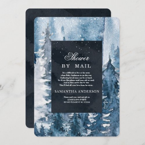 Winter Watercolor Forest  Navy Blue  White Invit Invitation