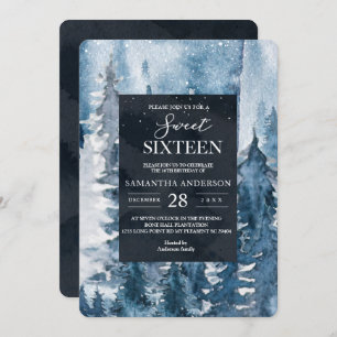 Winter Watercolor Forest & Navy Blue & White Invit Invitation