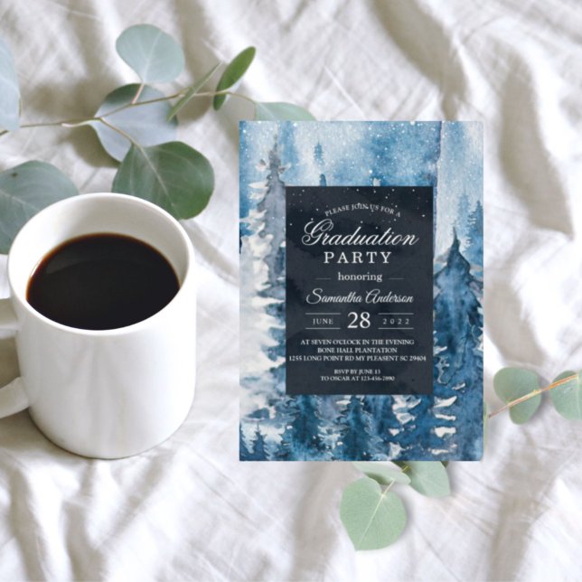 Winter Watercolor Forest & Navy Blue & White Invit Invitation (Creator Uploaded)