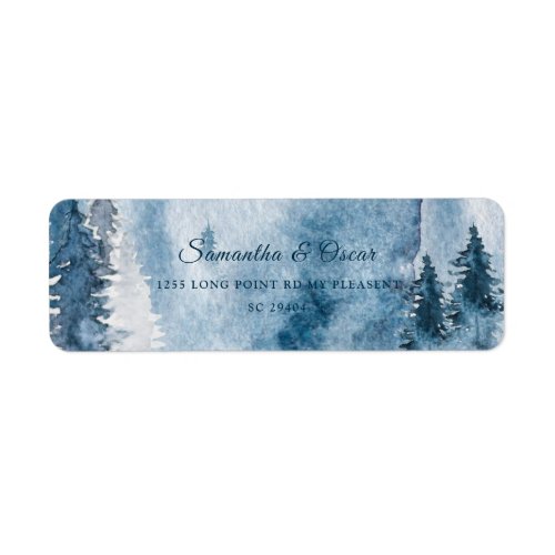 Winter Watercolor Forest  Navy Blue  White Label