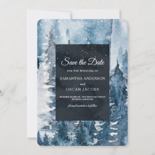 Winter Watercolor Forest & Navy Blue & White Save The Date
