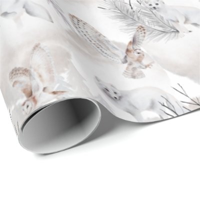 Winter Watercolor Fox Owl Woodland Christmas Wrapping Paper