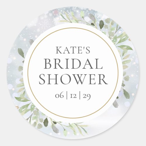 Winter Watercolor Greenery Bridal Shower Classic Round Sticker