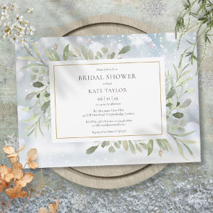 Winter Watercolor Greenery Bridal Shower Invitation