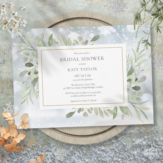 Winter Watercolor Greenery Bridal Shower Invitation (Winter Watercolor Greenery Bridal Shower Invitation)