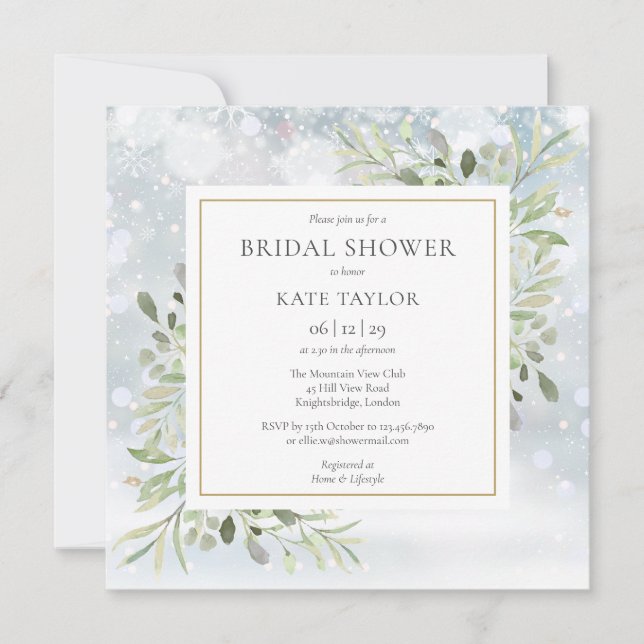 Winter Watercolor Greenery Bridal Shower Invitation (Front)