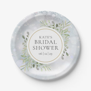 Winter Watercolor Greenery Bridal Shower Paper Plates