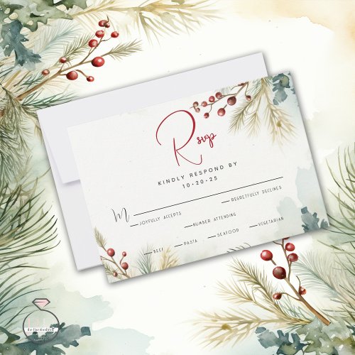 Winter Watercolor Greenery  RSVP Card