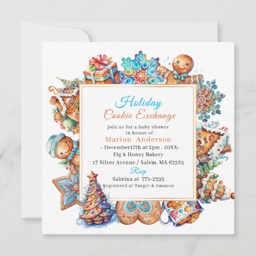 Winter Watercolor Holiday Cookie Exchange Baby Sho Invitation