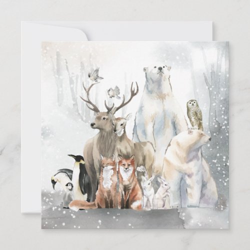 Winter Watercolor Holiday Creatures Invitation