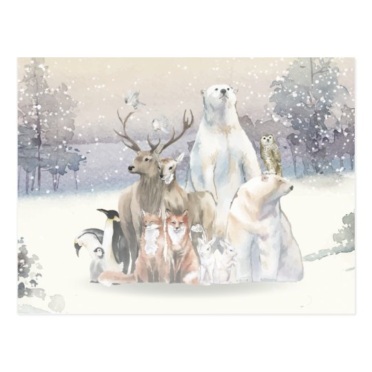 Winter Watercolor Holiday Creatures Postcard | Zazzle.com