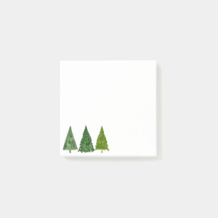 Winter Watercolor Holiday Green Christmas Tree Post-it Notes