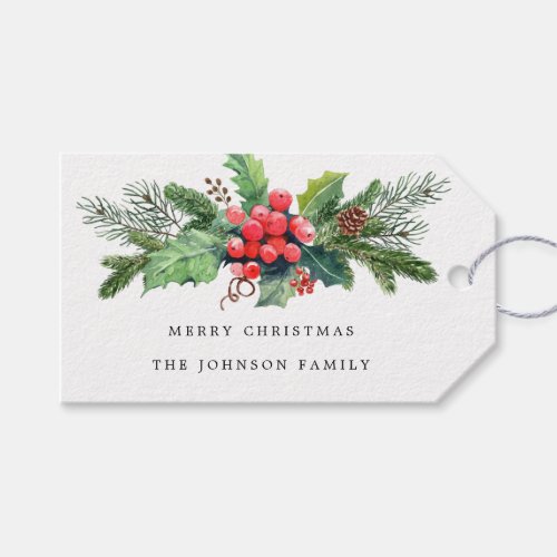 Winter Watercolor Holly Berry Greenery Gift Tags