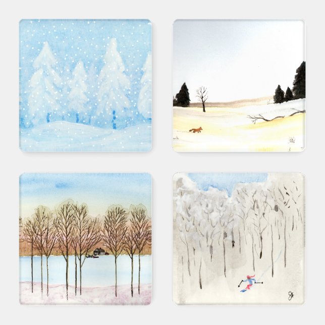 Winter Watercolor Landscapes Coaster Set (Set)