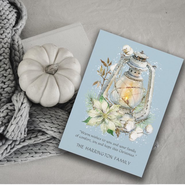 Winter Watercolor Lantern Snow Christmas Blue Card (Creator Uploaded)