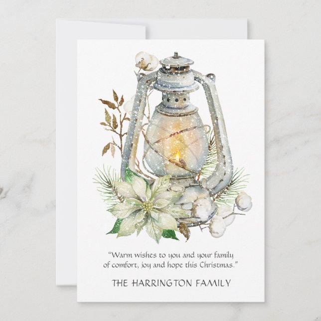 Winter Watercolor Lantern Snow Christmas Card (Front)