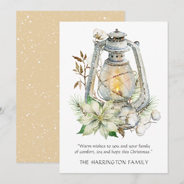 Winter Watercolor Lantern Snow Christmas Card (Front/Back)
