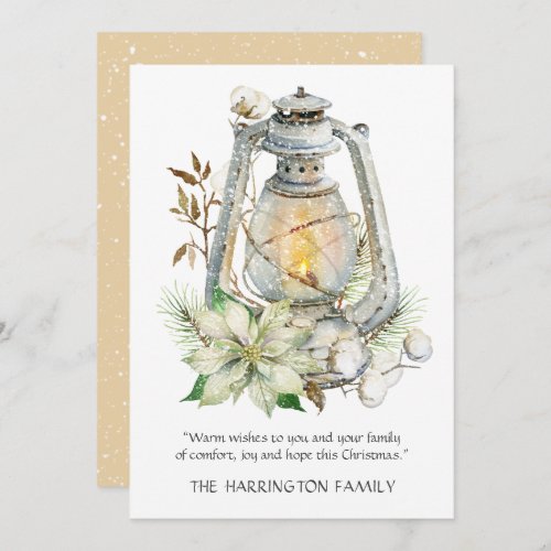 Winter Watercolor Lantern Snow Christmas Card