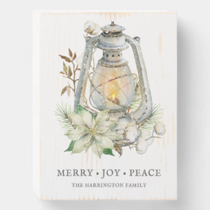 Winter Watercolor Lantern Snow Christmas Holiday Wooden Box Sign