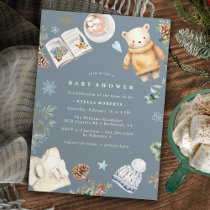 Winter Watercolor Modern Neutral Blue Baby Shower Invitation