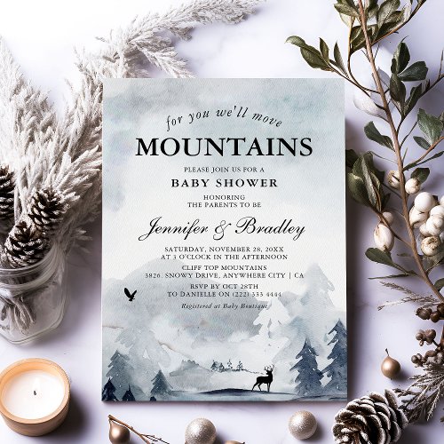 Winter Watercolor Mountains Couples Baby Shower Invitation