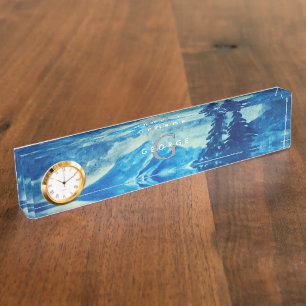 Winter Watercolor Mountains Landscape Monogram Desk Name Plate