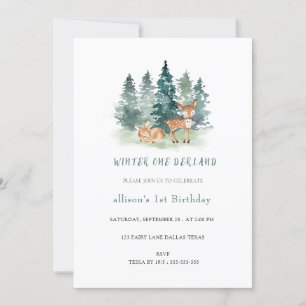 Winter Watercolor Onederland 1st Birthday  Invitation