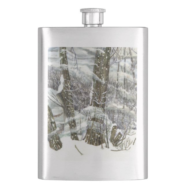 Winter Watercolor painting Flask (Front)