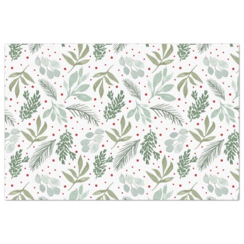 Winter Watercolor Pine Berry Holiday Garland Green Tissue Paper