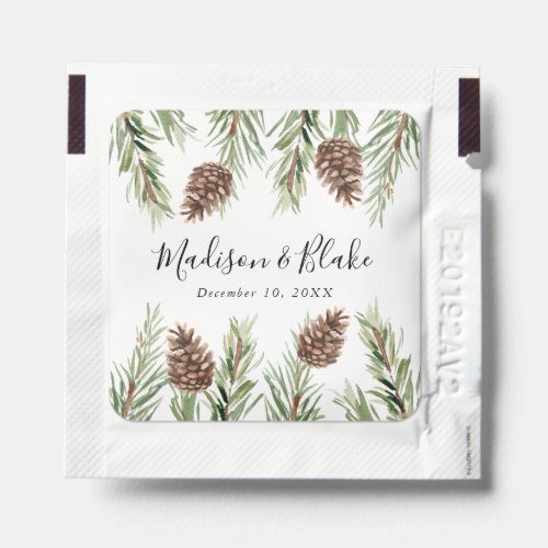 Winter Watercolor Pine Cone Wedding Hand Sanitizer Packet