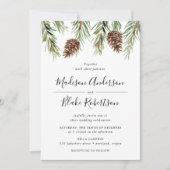 Winter Watercolor Pine Cone Wedding Invitation (Front)