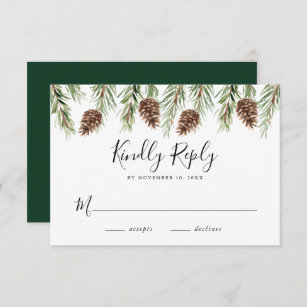 Winter Watercolor Pine Cone Wedding RSVP Enclosure Card