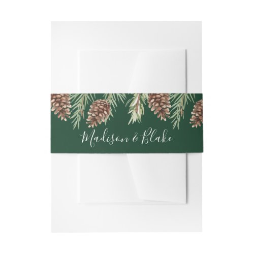 Winter Watercolor Pinecone Wedding Invitation Belly Band